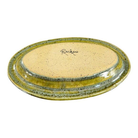 Vintage Studio Art Pottery Elongated Dish Tray Pottery Ceramic Signed Green - Picture 12 of 13